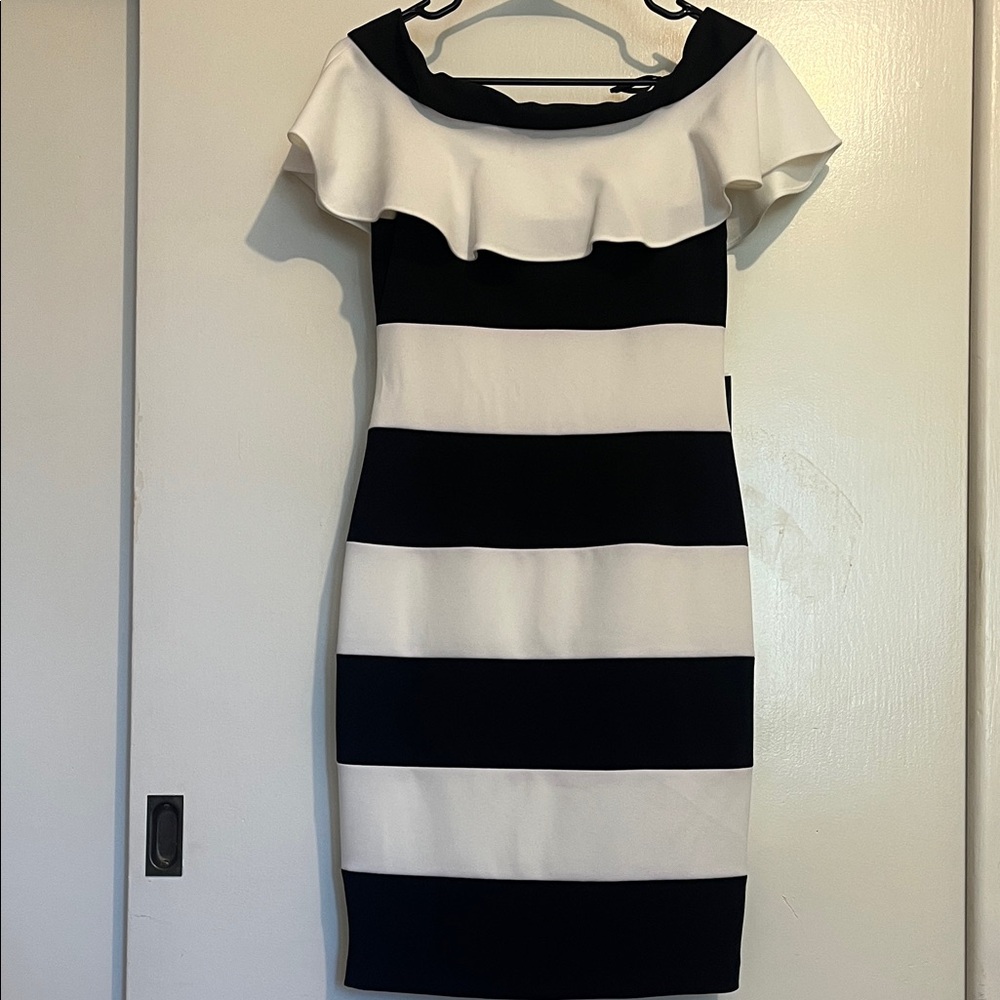 Adrianna Papell Black and White Ruffle Mini Dress